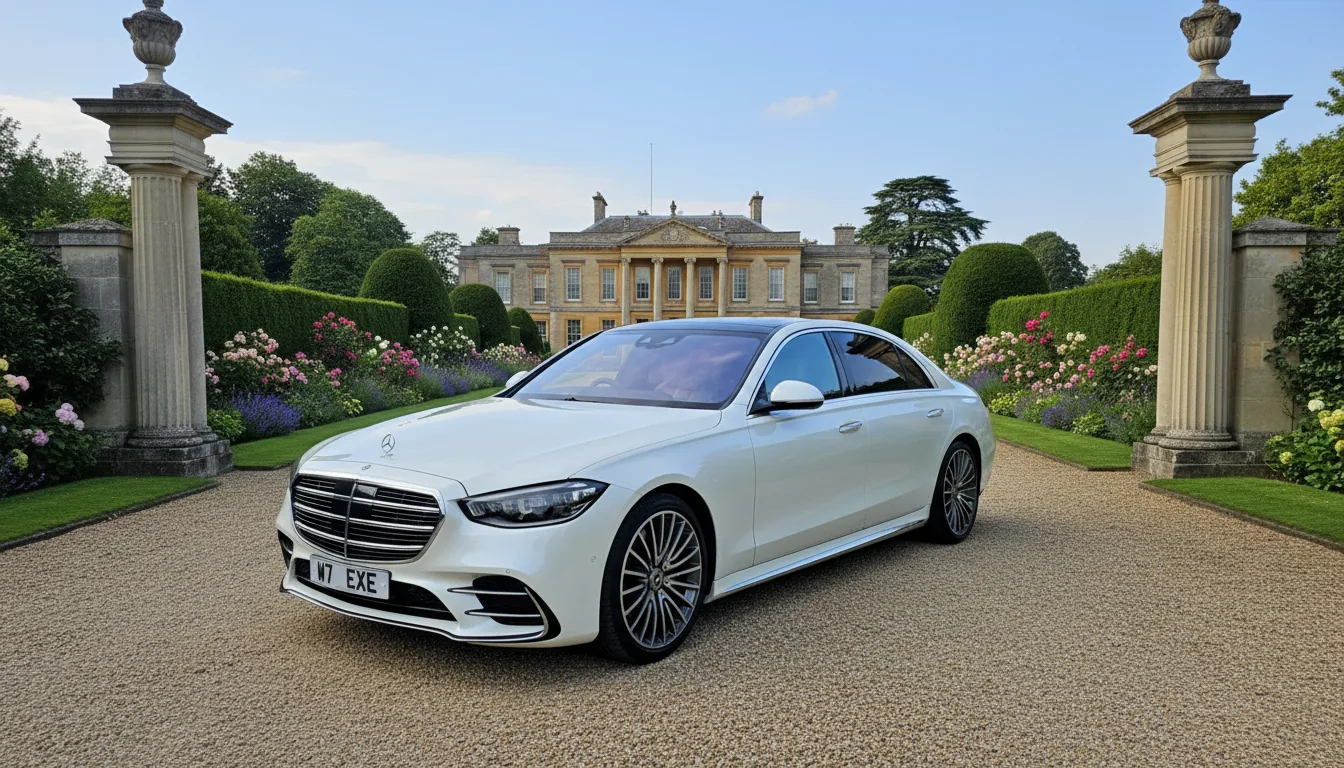 Mercedes S500 LWB AMG with a chauffeur-driven White 7 car prepared for the occasion